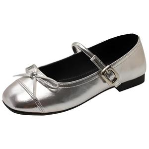 WUJI Женские туфли Мэри Джейн на массивном каблуке серебристые, цвет Silver