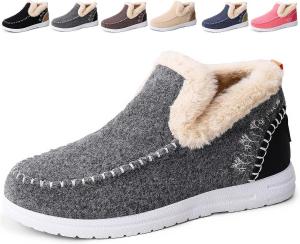 Женские зимние ботинки на снег с утеплителем, удобные слипоны с плюшевой подкладкой из искусственного меха, противоскользящие повседневные зимние ботинки Generic, Grey