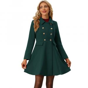 Пальто Allegra K Turn Down Collar Pocket Flap Double Breasted Outwear, зеленый