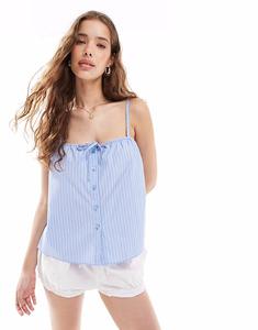 Полосатая поплиновая майка New Look синего цвета