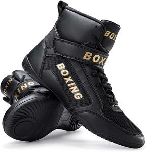 Профессиональные боксерские ботинки для мужчин и женщин, для соревнований, тренировок, борьбы, легкие, нескользящие, высокие, спортивные, фитнес-ботинки, обувь для тяжелой атлетики и тхэквондо Generic, черный