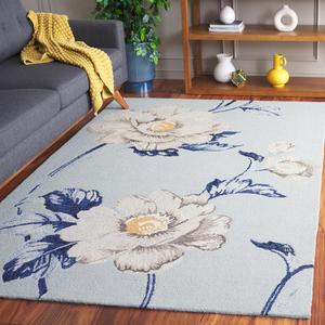SAFAVIEH Jardin Collection ковер 183 x 183 см - Blue & Ivory, цветочный дизайн, ручной работы из шерсти, идеально для гостиной, столовой, спальни (JAR739M-6SQ)