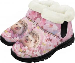 Зимние сапожки для малышей, теплые снежные ботинки, уютные пушистые детские ботильоны, уличная модная обувь для мальчиков и девочек Chririnla, Pink Floral Hedgehog