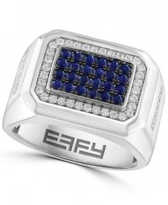 Кольцо из стерлингового серебра с сапфиром (3/4 карата) и белым цирконом (5/8 карата) EFFY Collection, Sterling Silver