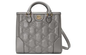 GUCCI Матовый кожаный клатч кросс-боди мини женский серый