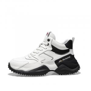 Износостойкие водонепроницаемые нескользящие полувысокие повседневные кроссовки мужские бело-черные Kolumb