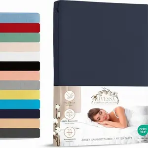 Простыня на резинке джерси 100x200 см, 100% хлопок, темно-синяя livessa