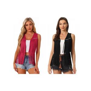 Женский кардиган с бахромой и открытым передом, 2 шт Inspire Chic, Black Red