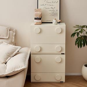 Quanu Комод для спальни из массива дерева, 2 ящика, в стиле минимализм, цвет кремово-белый
