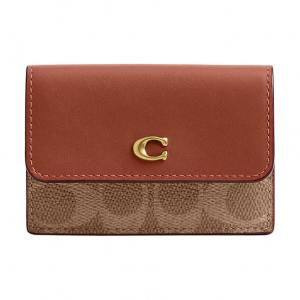 COACH Миниатюрный женский бумажник из телячьей кожи карамельного цвета, Caramel