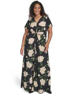 Комбинезон больших размеров с V-образным вырезом и перекрученным передом Vince Camuto, Black Multi