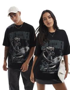 Футболка оверсайз с принтом спереди Sidewinder x prnt черного цвета