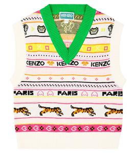 Жилет из смесового хлопка Kenzo Kids, белый