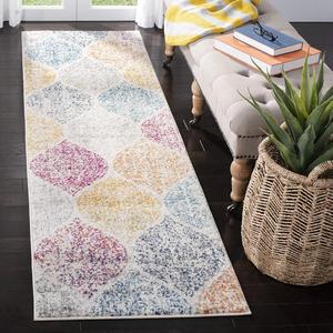 Ковер-дорожка SAFAVIEH, 69 x 183 см, Madison Collection, Creme & Yellow, дизайн Glam Ogee Trellis Distressed, без ворса и простой в уходе, идеален для помещений с высокой проходимостью в гостиной, спальне (MAD604C)