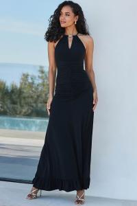 Платье макси из джерси со сборками спереди и воротником-хомутом Sosandar, черный