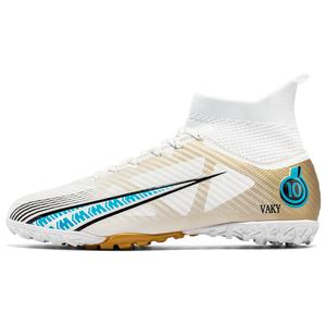 Амортизирующие нескользящие износостойкие дышащие футбольные бутсы Unisex VAKY, бело-золотистые для искусственного покрытия