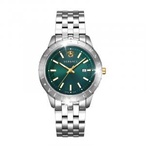 Versace Наручные часы с кварцевым механизмом, браслетом из нержавеющей стали, зеленым циферблатом, мужские часы 43