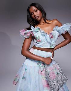 Укороченный топ ASOS LUXE от Coord со сборками, чашечками, оборками и синим цветочным принтом