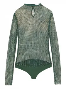 Боди из сетки, украшенное стразами Patrizia Pepe, зеленый