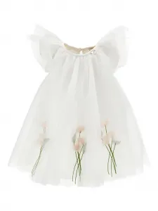 Платье с оборками и цветочным принтом Monnalisa, белый