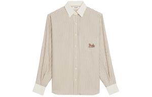 SS21 Женская полосатая вышитая рубашка с длинным рукавом бежевого цвета Celine