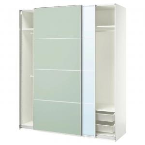 Шкаф с раздвижными дверями PAX/MEHAMN/AULI IKEA, 200x66x236 см, цвет white double sided/light green mirror glass