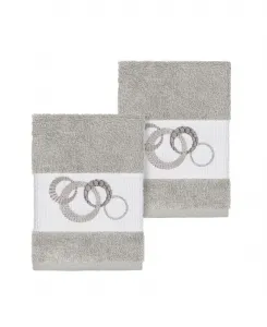Набор из 2 декорированных полотенец для умывания «Аннабель» Linum Home, светло-серый