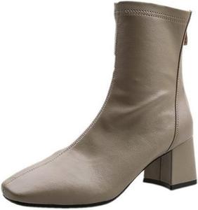 Женские ботинки на щиколотку с средним толстым каблуком, квадратным носком, челси, ретро короткие ботинки No Brand, 37 Khaki