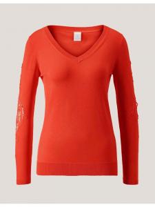 MADELEINE Свитер с V-образным вырезом и кружевной вставкой, цвет кроваво-оранжевый