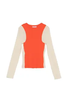 Футболка в рубчик с цветными блоками Patrizia Pepe, оранжевый