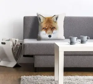 Декоративная подушка Queence "Джолин", с лисой, чехол без наполнителя, 1 шт 40х40 см, красный