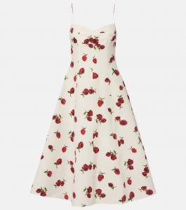 Платье миди из шелка и хлопка с принтом Isabella Khaite, Raspberry/Cream