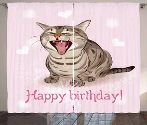 Штора ABAKUHAUS "Кошка в деревенском стиле", забавная песенка-поздравление с котенком, универсальные шторы из тесьмы для гостиной с петлями и крючками, 280 x 245 см, нежно-розовый коричневый Abakuhaus