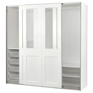 Шкаф с раздвижными дверями PAX/GRIMO IKEA, 200x66x201 см, цвет white/clear glass white