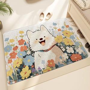 Dajiang Ковер 120х180 см для прихожей, с рисунком собаки и цветочным узором, устойчивый к загрязнениям и износу, для дома