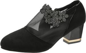 Женские платьевые ботильоны Hbeylia, сексуальные, модные, дышащие, с блестками, кружевом, вырезами, с заостренным носком, массивным каблуком средней высоты, на щиколотке с боковой молнией, нарядные короткие ботинки для свадебной вечеринки, черный