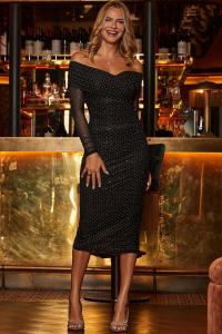 Платье миди с блестками и сборками Sosandar, черный