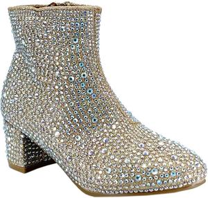 Ботильоны ABSOLEX для девочек с круглым носком, декоративными стразами, массивным низким каблуком и укороченной голенью, Champagne