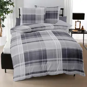 Постельное белье Interlock Jersey Tonight Plaid серое 135x200 см + 80x80 см Kaeppel
