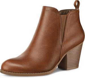 Женские ботильоны mysoft с вырезом V, эластичной боковой панелью, массивным каблуком и боковой молнией, Tan Pu