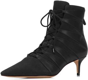 Женские ботильоны YDN с острым носком, средний каблук, удобные, с шнуровкой и молнией сзади, для вечеринок и нарядов, размеры 4-15 США, Black