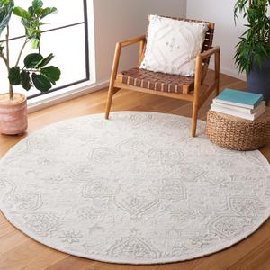 Ковер SAFAVIEH, 183 x 183 см, Trace Collection, Grey & Ivory, ручной работы с цветочным медальоном из шерсти, идеально для помещений с высокой проходимостью в гостиной, спальне (TRC304F)