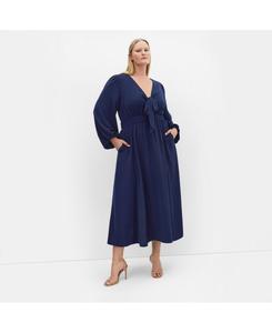 Платье-макси Ivanna с V-образным вырезом больших размеров CITY CHIC, Navy