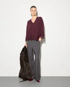 Женский джемпер с кружевом Woman El Corte Inglés, баклажановый