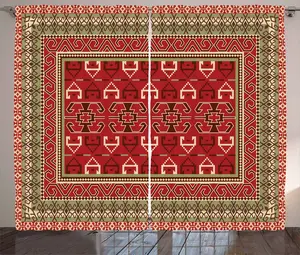 Штора ABAKUHAUS с турецким узором в деревенском стиле, абстрактный фон, для спальни, присборенная тесьма с петлями и крючками, 280 x 175 см, фисташковый зелено-коричневый цвет Abakuhaus