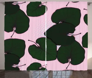 Штора ABAKUHAUS Деревенские листья, тропическая листва на розовом, присборенная тесьма для спальни с петлями и крючками, 280 x 175 см, темно-зеленый с бледно-розовым оттенком Abakuhaus