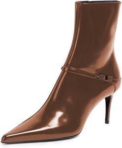 Женские лаковые ботильоны FOWT с заостренным носком, высокие на шпильке, с боковой молнией, стильные праздничные короткие ботинки размер 4-16 US, Brown