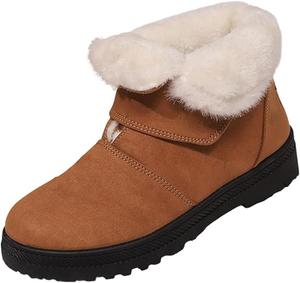 Женские зимние ботильоны без застежки с низким каблуком и противоскользящей подошвой, зимние ботинки с теплой плюшевой подкладкой, удобная обувь для прогулок на улице Generic, Brown