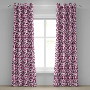 Штора на люверсах ABAKUHAUS Love, стилизованное розовое сердце и круг в стиле каракулей, милый романтический цветочный дизайн, искусный дизайн, декоративные двухпанельные шторы, 280 см x 260 см, цвет: черный, белый, розовый Abakuhaus