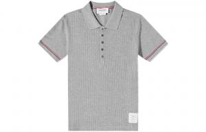 Thom Browne Рубашки-поло унисекс, серые, с воротником-поло, умеренно прямой крой